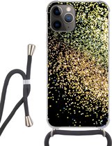 Hoesje met koord Geschikt voor iPhone 12 Pro Max - Luxe - Glitter - Goud - Design - Zwart - Siliconen - Crossbody - Backcover met Koord - Telefoonhoesje met koord - Hoesje met touw