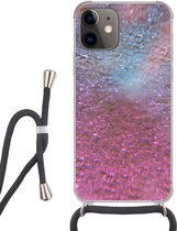 Hoesje met koord Geschikt voor iPhone 11 - Roze - Glitter - Abstract - Design - Blauw - Siliconen - Crossbody - Backcover met Koord - Telefoonhoesje met koord - Hoesje met touw