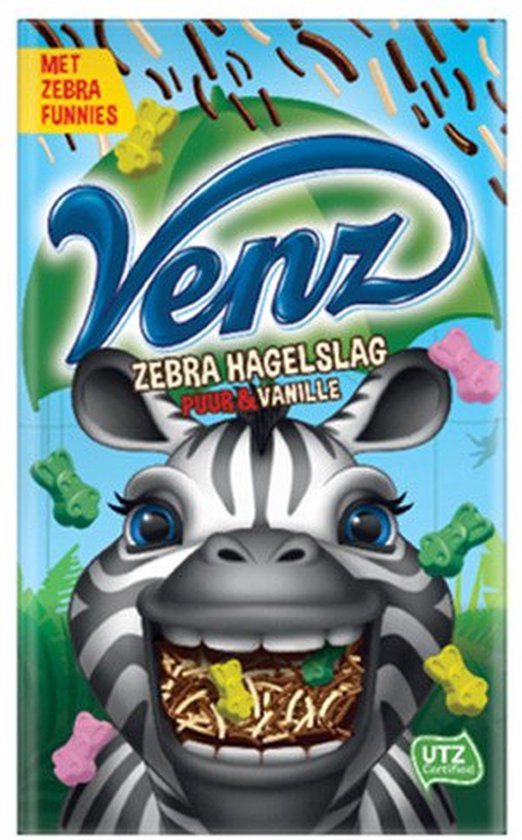 Venz - Rimboe Zebra Hagelslag Puur/Vanille - 380 g - Doos 9 pak
