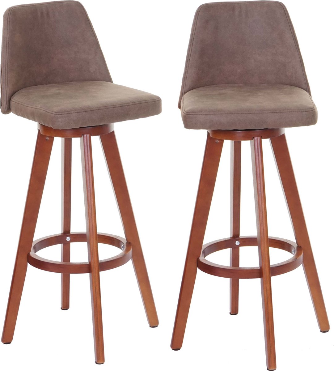 Cosmo Casa 2-delige set barkrukken - Barkruk toonbankkruk - Houten textiel draaibaar - Vintage bruin - Lichte poten