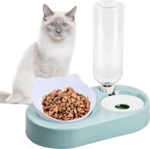 Kat voederbak, kattenvoerbak met waterdispenser, kat, kattenvoerbakset met 0-15 graden verstelbare helling, automatische waterfles, afneembare voederbak voor katten en honden (groen)