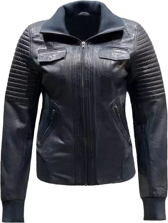 Blouson aviateur en cuir pour femme Roma Blauw - S