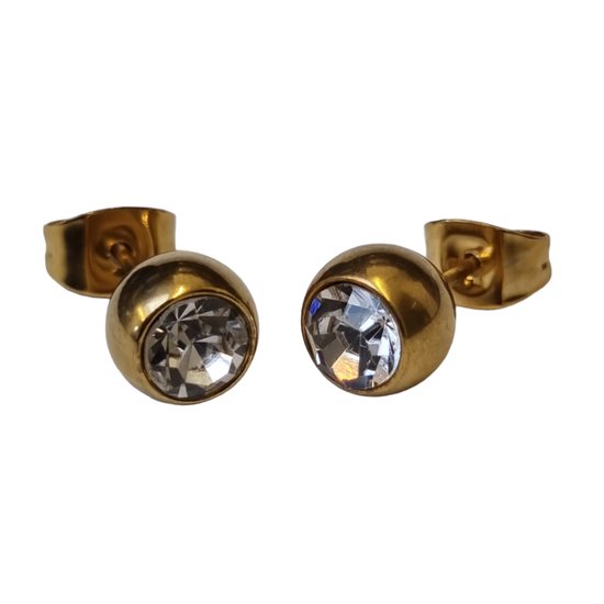 Aramat jewels ® - Oorbellen bol transparant zirkonia chirurgisch staal goudkleurig 7mm
