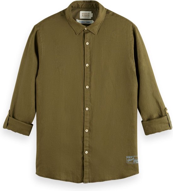 Scotch & Soda Linen shirt with roll-up Heren Overhemd - Maat L