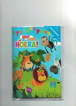 Carte musicale - enfants - animaux - hip hip hourra - avec coloriage - carte de voeux