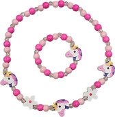 Fako Bijoux® et bracelet pour enfants - Bois - Licorne & Fleurs Rose