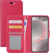 Hoes Geschikt voor Samsung S24 Hoesje Book Case Hoes Flip Cover Wallet Bookcase - Donkerroze