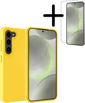 Hoes Geschikt voor Samsung S24 Hoesje Siliconen Back Cover Case Met Screenprotector - Hoesje Geschikt voor Samsung Galaxy S24 Hoes Cover Hoesje - Geel