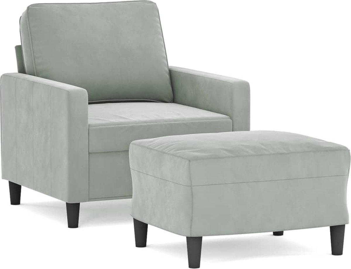 vidaXL - Fauteuil - met - voetenbank - 60 - cm - fluweel - lichtgrijs