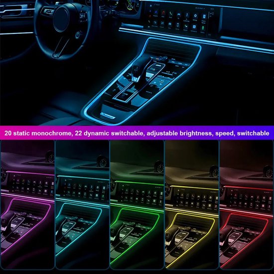 Éclairage Ambient pour la voiture - Éclairage d'ambiance intérieur de voiture - Kit Siècle des Lumières au néon d'ambiance de voiture - Bandes LED - Bande lumineuse LED - Accessoires auto - Prise USB - 12V - Contrôle via application et télécommande