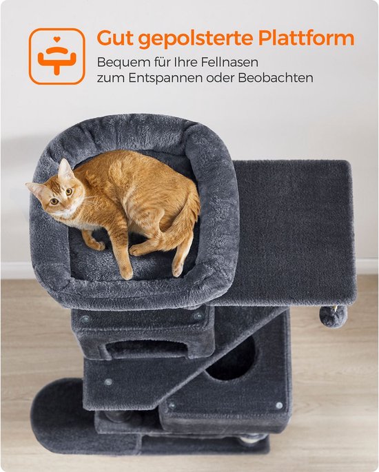 COSTWAY krabpaal klein, krabpaal voor katten van hout, kattenboom stabiel, klimboom wit en grijs, speelboom krabmeubel krabstam hol 42x42x80cm