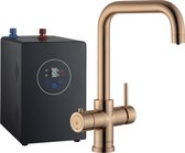 3in1 Multi -Tap Classic kokend water kraan L-uitloop- Brushed Copper gold met boiler