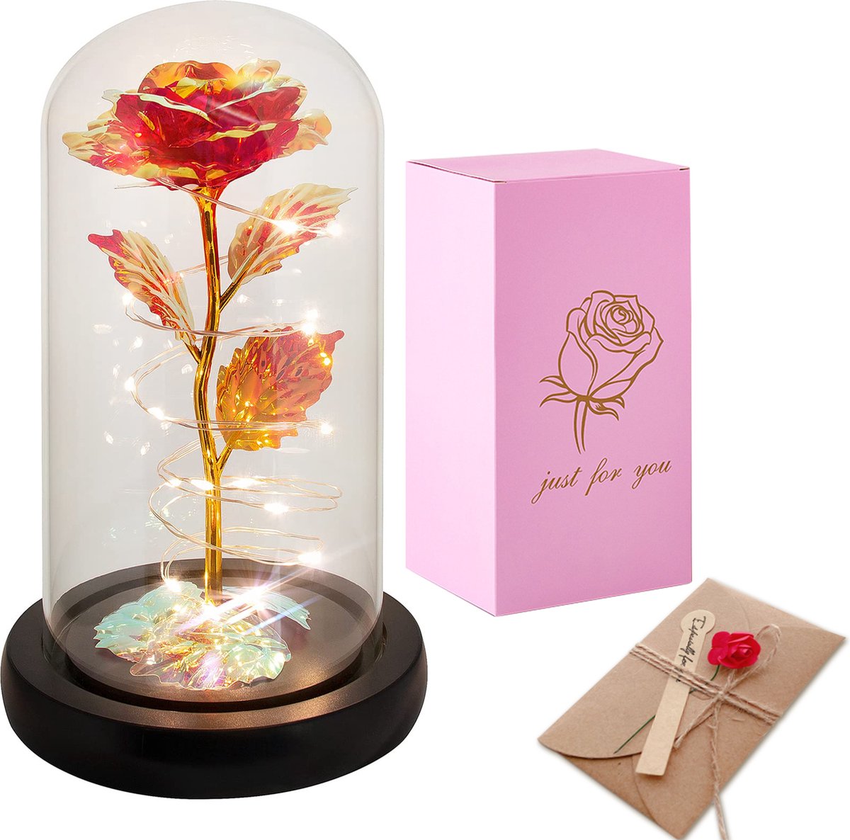 Blazelife valentijn cadeautje voor hem - Liefdes Cadeau Rozen - Rood Roos - Galaxy roos in glazen stolp met LED Verlichting - Romantisch Cadeau voor Vrouw, Vriendin, Haar, moeder - Verjaardag - Huwelijk - Kerst - Kunstbloemen - Romantisch Cadeautje