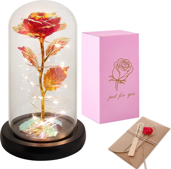 Blazelife Vaderdag Cadeau - Liefdes Cadeau Rozen - Rood Roos - Galaxy roos in glazen stolp met LED Verlichting - Romantisch Cadeau voor Vrouw, Vriendin, Haar, moeder - Verjaardag - Huwelijk - Kerst - Kunstbloemen - Romantisch Cadeautje