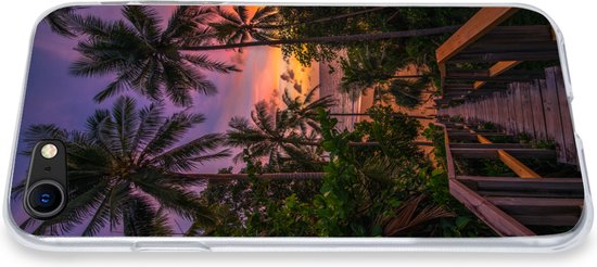 Convient pour coque iPhone SE 2020 - Coucher de soleil - Palmiers - Plage - Coque de téléphone en Siliconen