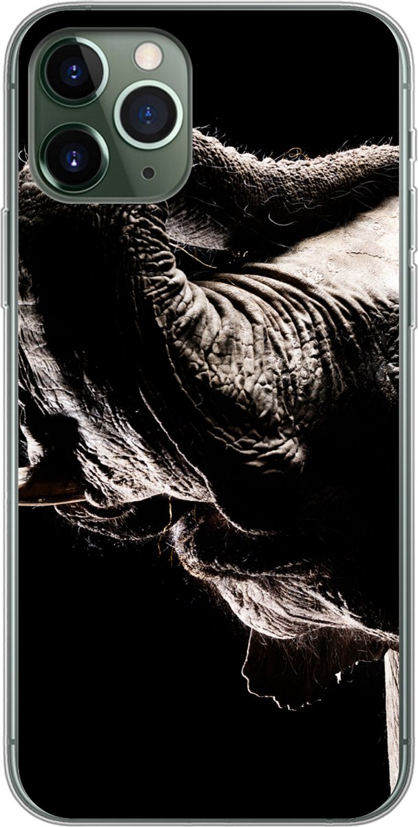 Telefoonhoesje Geschikt voor iPhone 11 Pro hoesje - Olifant - Zwart - Dieren - Portret - Siliconen Telefoonhoesje Telefoonhoesje