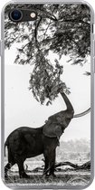 Geschikt voor iPhone SE 2020 hoesje - Olifant - Boom - Dieren - Zwart wit - Siliconen Telefoonhoesje