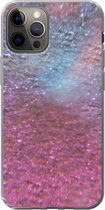 Geschikt voor iPhone 12 Pro hoesje - Roze - Glitter - Abstract - Design - Blauw - Siliconen Telefoonhoesje