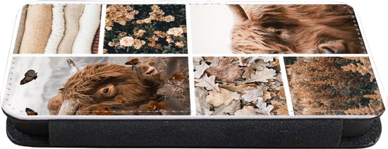 Étui pour téléphone iPhone 13 Bookcase - Highlander écossais - Collage - Fleurs - Avec compartiments - Étui portefeuille avec fermeture magnétique