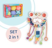 Trekkoord Baby Speelgoed +18 Maand - Rammelaar - Montessori Speelgoed - Bijtring - Fijne motoriek - Educatief - Ontwikkeling - Sensorisch Speelgoed voor Peuters - Reisspeelgoed - Bijtspeelgoed