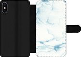 Bookcase Geschikt voor iPhone XS Max telefoonhoesje - Marmer print - Wit - Patroon - Met vakjes - Wallet case met magneetsluiting