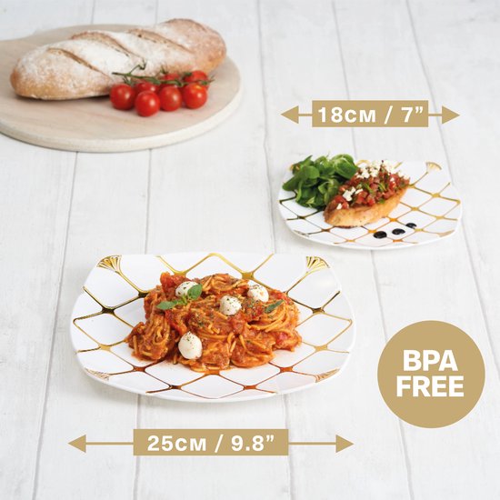 MATANA 40 Premium Witte Plastic Borden met Gouden Rand voor Bruiloften, Verjaardagen, Doopfeesten, Kerstmis en Feesten (2 Maten: 20 x26 cm, 20 x19 cm) - Stevig en Herbruikbaar