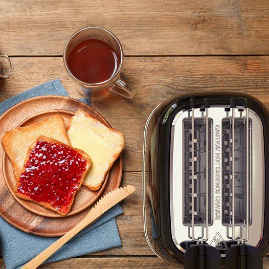 Grille-pain KitchenBrothers avec pinces à sandwich - Grille-pain - 6 niveaux de chaleur - Fentes larges - Fonction réchauffage et décongélation - 870 W - Zwart