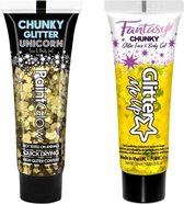 Paintglow Chunky Glittergel voor lichaam en gezicht - 2 tubes - goud en goudgeel - 12 ml