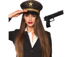Carnaval verkleed set Leger Officier - luxe pet - met plastic pistool 27 cm - Generaal - accessoires set militairen