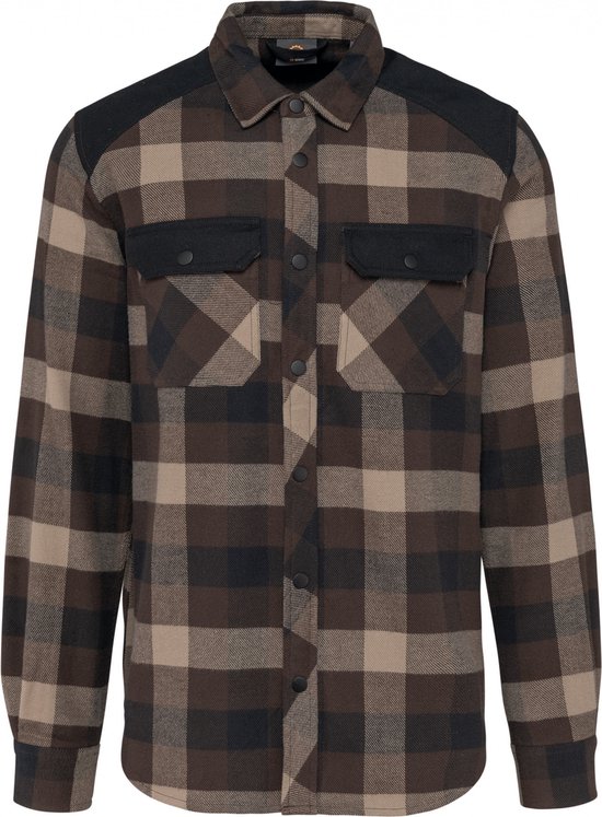 Overhemd Heren S WK. Designed To Work Lange mouw Chocolate / Dark Beige Checked / Black 100% Katoen