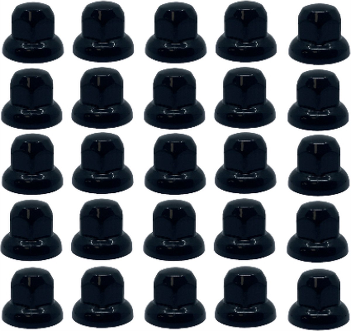 Wielmoerdoppen laag zwart kunststof 33mm, set van 20 stuks