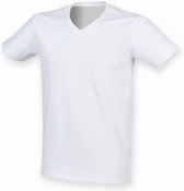 SportT-shirt Heren XXL Skinni Fit V-hals Korte mouw White 96% Katoen, 4% Elasthan