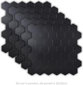 Wandpanelen tegelsticker plaktegels zelfklevende tegels keuken badkamer - 30x30cm - mozaiek - 4MM dik - aluminium toplaag en composiet - 3M kleeflaag - Matte Zwart - Hexagon