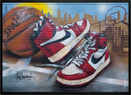 Sneaker print basketball graffiti Chicago 71x51 cm *ingelijst & gesigneerd