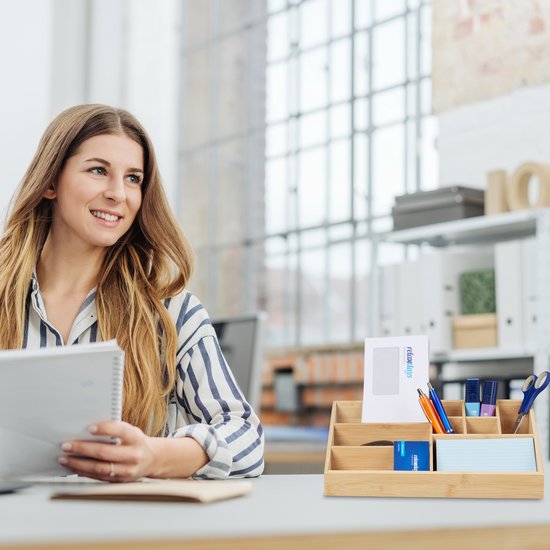 Organiseur de bureau Relaxdays - organiseur en bambou - 9 compartiments - organiseur maquillage - plumier