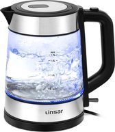 Linsar - Waterkoker - Borosilicaatglas - 1,7 liter - BPA-vrij - STRIX-verwarmingssysteem - Blauwe LED-verlichting, snelkookfunctie, kalkfilter, automatische uitschakeling en droogbeveiliging - 2200