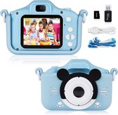 Kindercamera, digitale camera voor kinderen met 2,0 inch scherm, 1080p HD, (blauw of roze kiezen), cadeau voor jongens en meisjes van 3-12 jaar, ingebouwde SD-kaart van 32 GB