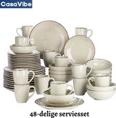 CasaVibe Luxe Tableware Set - 48 pièces - 12 personnes - Porcelaine - Service d'assiettes - Assiettes plates - Assiettes à Assiettes à dessert - Bols - Mugs - Set - Beige