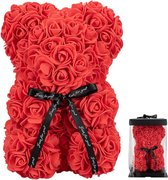 Teddybeer, rozen met geschenkdoos, rozenteddy rood, 30 cm, decoratieve rozenbeer voor jou Valentijn