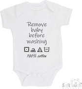 100% katoenen Romper "Remove baby before washing 100% cotton" Unisex Katoen Wit/zwart 68/74