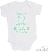 100% katoenen Romper "Remove baby before washing 100% cotton" Unisex Katoen Wit/mint Maat 56/62