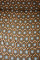 Viscose bruin met oranje jaren 70 print 1 meter - modestoffen voor naaien - stoffen Stoffenboetiek