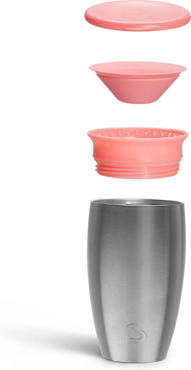 Munchkin Roestvrijstalen Drinkbeker - Miracle® 360° Sippy Cup - Koelt tot 10 uur - Anti-Lek Drinkbeker - 266ml - Roze - Vanaf 12 Maanden van Munchkin — afbeelding 3