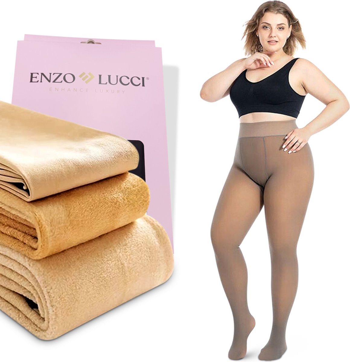 Enzo Lucci Fleece Panty voor Dames - Thermo Legging Panty’s - Plus Size Maillot - Gevoerde panty - Maat L/XL