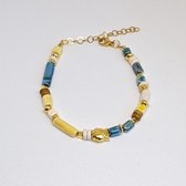 SWAN - armband - grieks keramiek - rvs - stainless steel - blauw - geel - wit - goudkleurige kralen