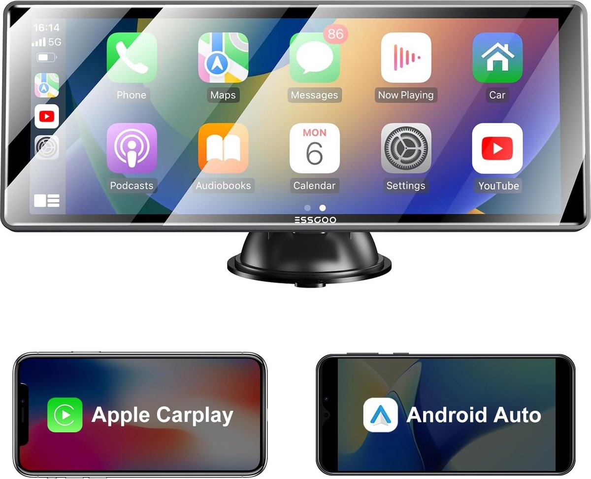 ESSGOO Draadloze Apple CarPlay & Android Auto Autoradio - 10,26 inch Touchscreen - Bluetooth Handsfree - AUX