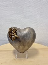 LBM mini urn hart met engel - oud zilver - 450 ml - duurzaam kunststof