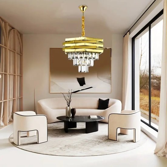 LuxiLamps - Kristallen Kroonluchter - Crystal Chandelier - Goud - Hanglamp - Woonkamerlamp - Moderne lamp - Plafonniere
