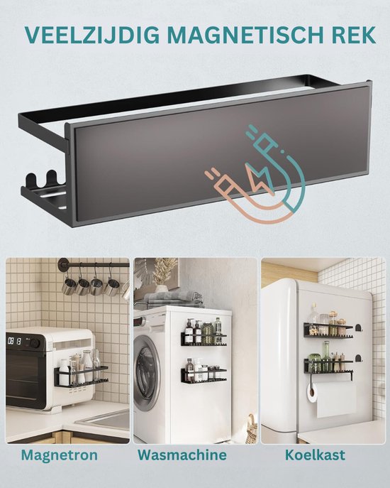 KitHero 2 Pack Sterke Magnetische Kruidenrek Organizer voor Koelkast en Magnetron Oven, Metalen Koelkast Plank, Ruimtebesparend voor Keuken Organisatie en Opslag, Zwart