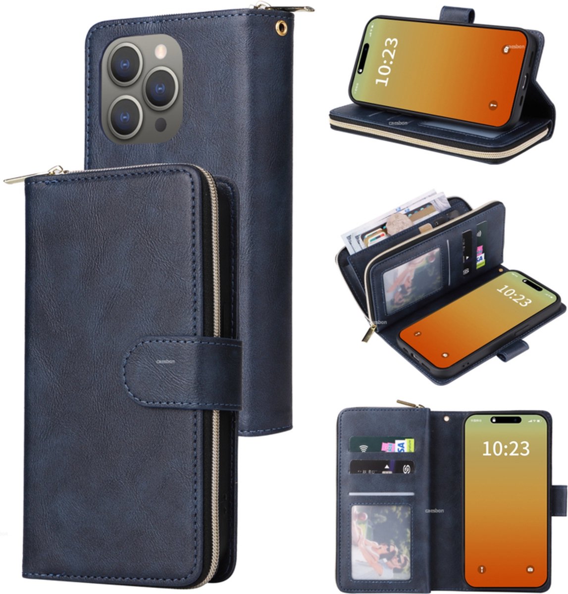 Luxe BookCover - 9 Cards - Portemonnee Hoes Etui geschikt voor iPhone 15 Pro Max - Blauw